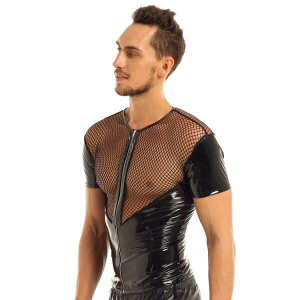 Kinky Cloth Fishnet Splice Wetlook Shirt Tops