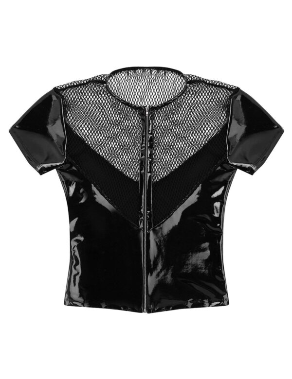 Kinky Cloth Fishnet Splice Wetlook Shirt Tops