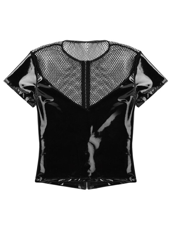 Kinky Cloth Fishnet Splice Wetlook Shirt Tops