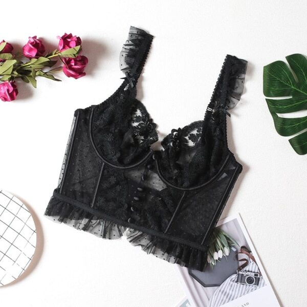 Kinky Cloth Black / S Floral Bralette Vest Cropped Corset