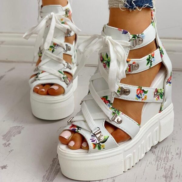 Kinky Cloth Floral High Wedge Heels