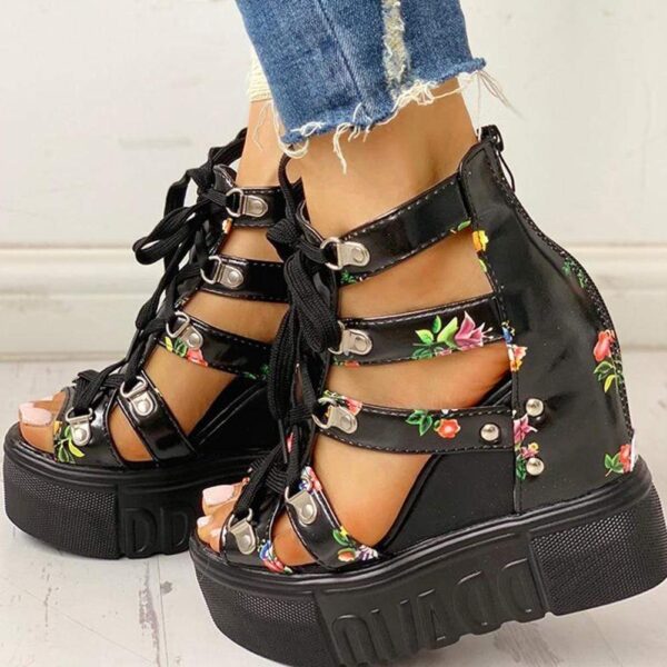 Kinky Cloth Floral High Wedge Heels