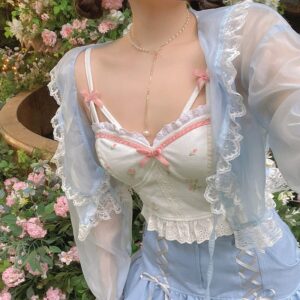 Kinky Cloth Floral Kawaii Tank Top & Cardigan