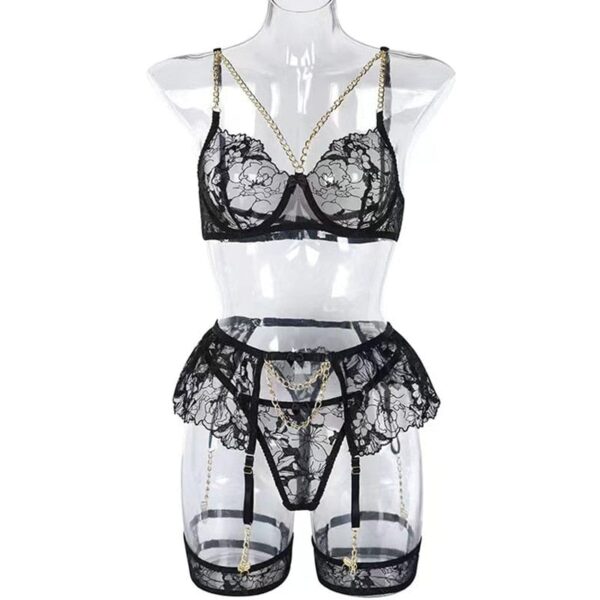 Kinky Cloth Floral Lace Chain Lingerie Set