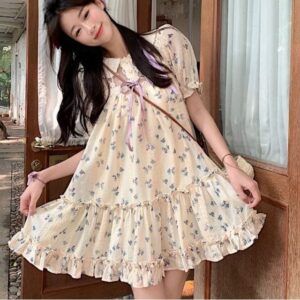 Kinky Cloth Print / Size S(40-45Kg) Floral Print French Dress