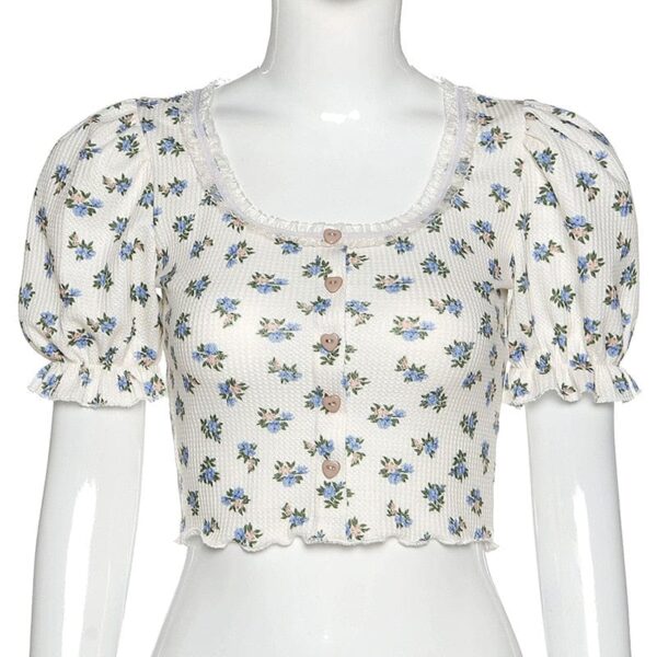 Kinky Cloth Beige / S Floral Single Breasted Crop Top