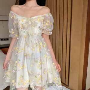 Kinky Cloth French Floral Dress Women Sexy Puff Sleeve Lace Chiffon Print Mini Dress Women Summer Korean Style Vintage Fairy Dress New 2022