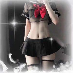 Kinky Cloth Front Tie Mini Skirt Uniform