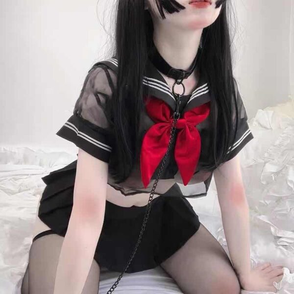 Kinky Cloth Front Tie Mini Skirt Uniform