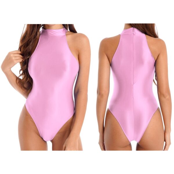 Kinky Cloth Pink / M Glossy Mock Neck Back Leotard