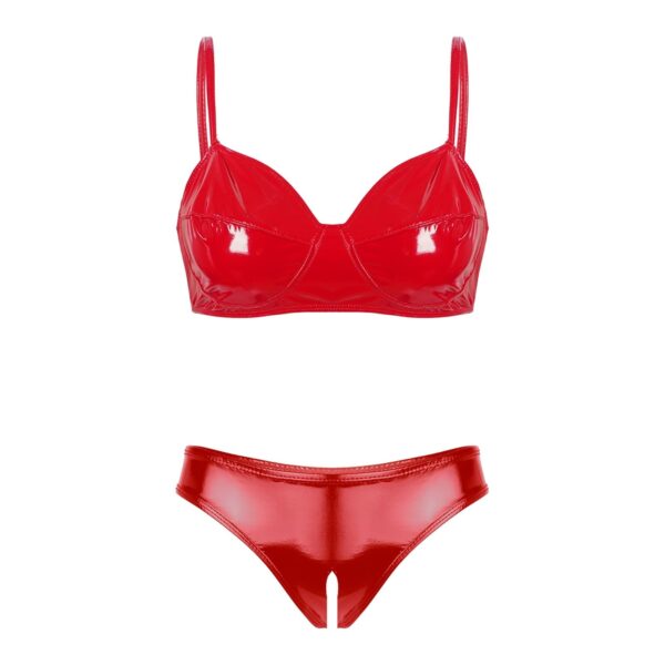 Kinky Cloth Red A / S Glossy Open Crotch Lingerie Set