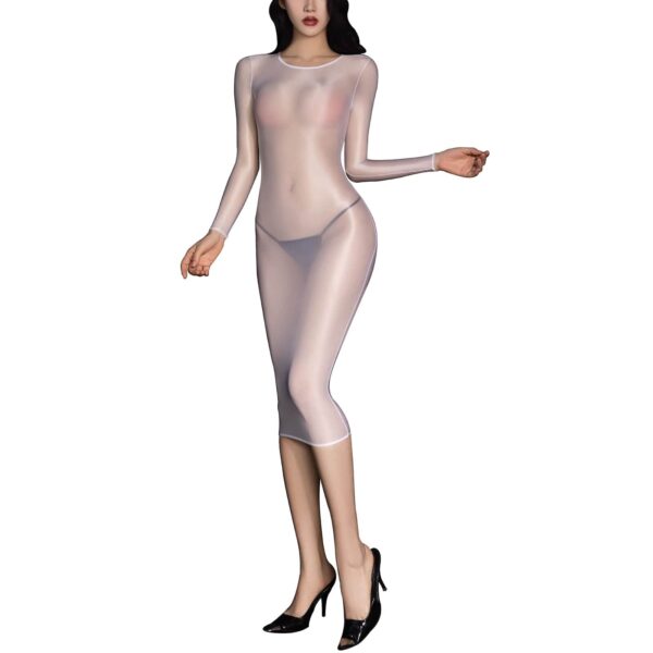 Kinky Cloth White / One Size Glossy See-through Bodycon Dress