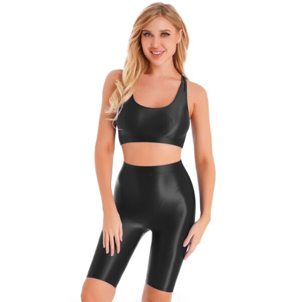 Kinky Cloth Black B / M Glossy Two-Piece Yoga Outfit