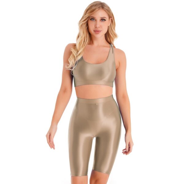 Kinky Cloth Coffee / M Glossy Two-Piece Yoga Outfit