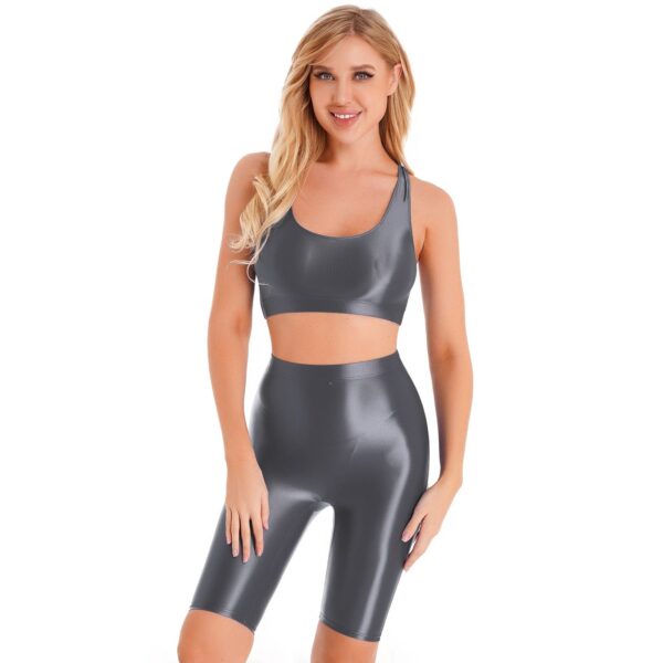 Kinky Cloth Grey B / M Glossy Two-Piece Yoga Outfit