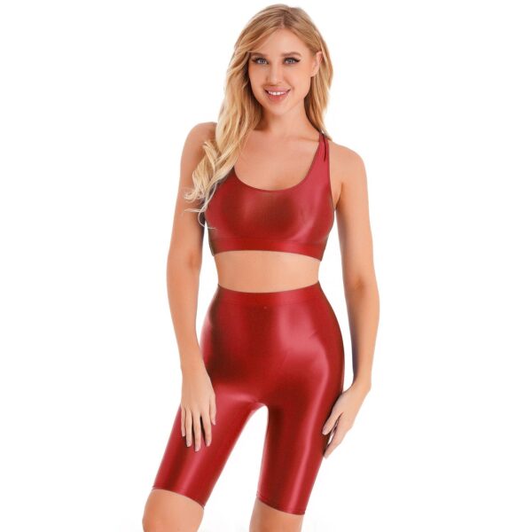 Kinky Cloth Red / M Glossy Two-Piece Yoga Outfit