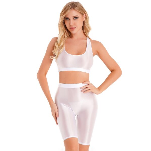 Kinky Cloth White B / M Glossy Two-Piece Yoga Outfit