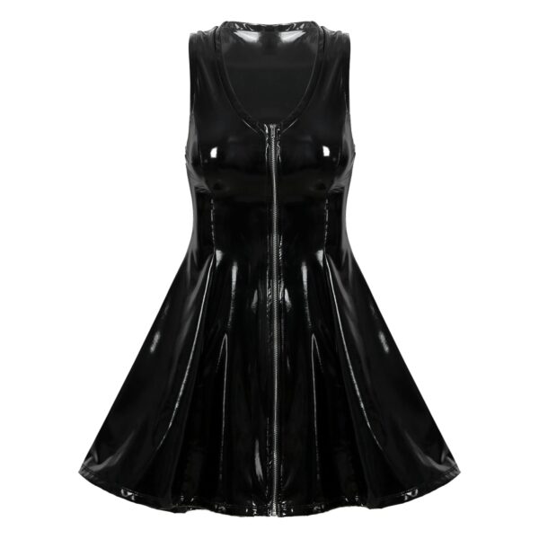 Kinky Cloth Black / S Glossy V Neck Zipper Dress