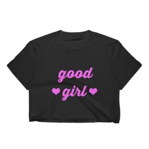 Kinky Cloth Top Crop Top - S / Black/ White Font Good Girl Hearts Top