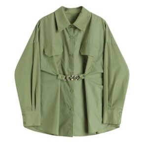 Kinky Cloth army Green / S Green Chain Spliced Blouse