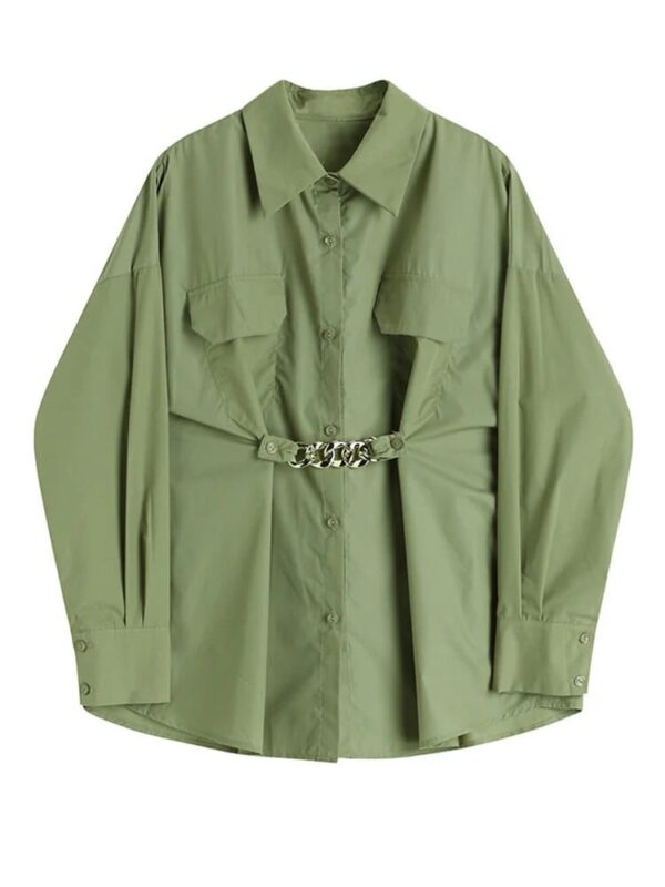 Kinky Cloth Green Chain Spliced Blouse