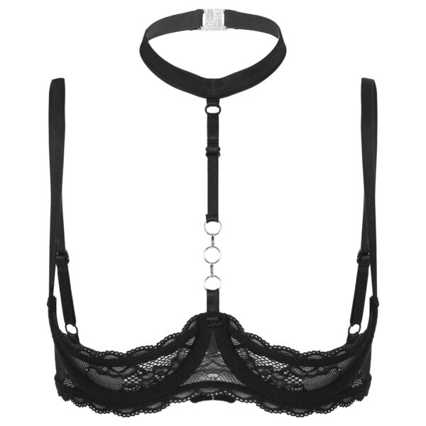 Kinky Cloth Black / AA Halter Neck Open Chest Bra