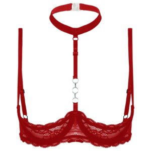 Kinky Cloth Red / AA Halter Neck Open Chest Bra