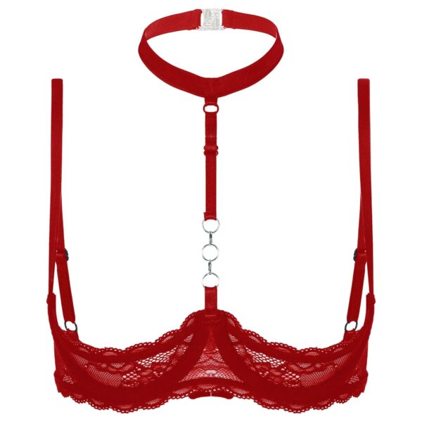 Kinky Cloth Red / AA Halter Neck Open Chest Bra