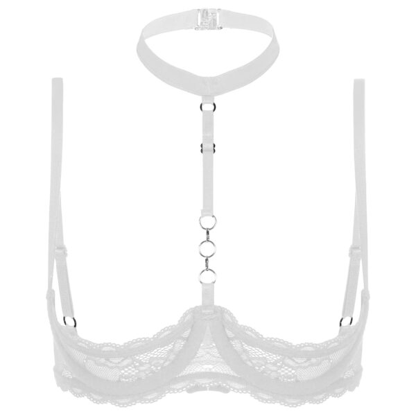 Kinky Cloth White / AA Halter Neck Open Chest Bra