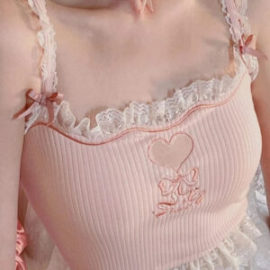 Kinky Cloth Heart Embroidered Lace Cami Top