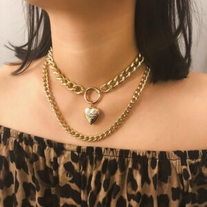 Kinky Cloth 200000162 Heart Pendant Multilayer Chain Choker Necklace