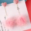 Kinky Cloth earrings Pink Heart Pom Pom Drop Earrings