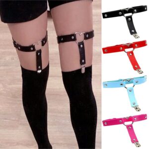 Kinky Cloth Heart PU Leather Elastic Leg Suspender