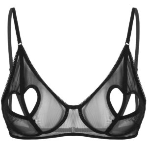 Kinky Cloth 31201 Black / S Heart Shape Hole Sheer Mesh Bra