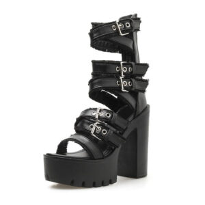 Kinky Cloth High Block Heel Gladiator Sandals