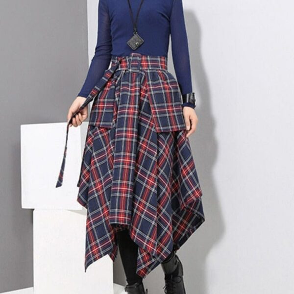 Kinky Cloth High Waist Belt Plaid Skirt