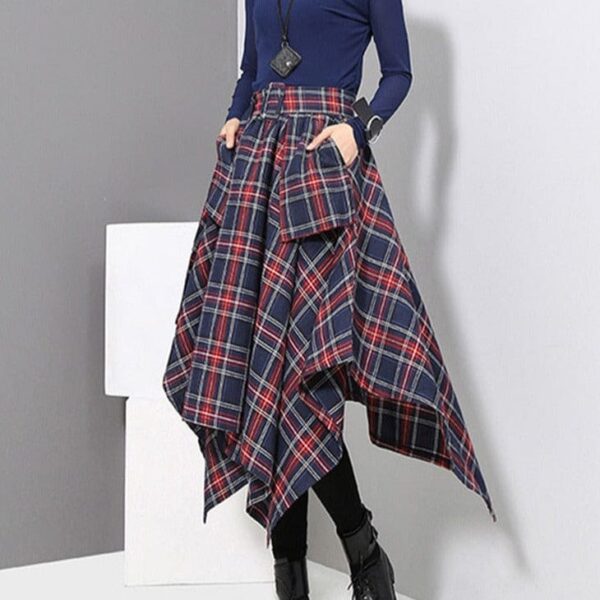 Kinky Cloth High Waist Belt Plaid Skirt