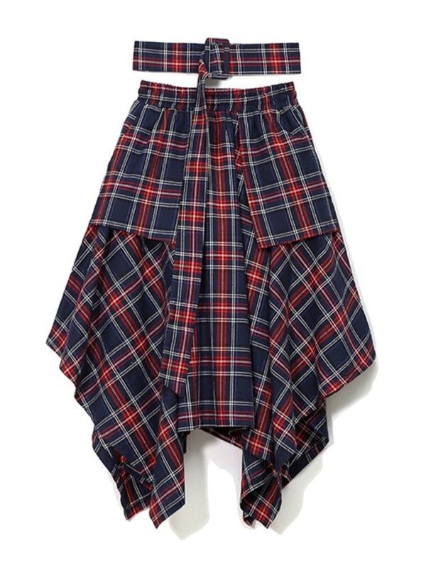 Kinky Cloth High Waist Belt Plaid Skirt