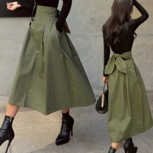 Kinky Cloth High Waist Bow Long Skirt