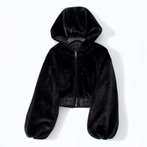 Kinky Cloth High Waist Hooded Plush Jacket