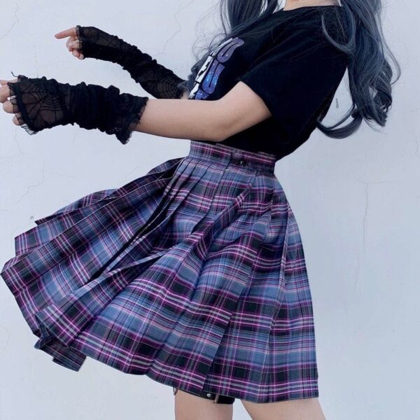 Kinky Cloth High Waist Plaid Pleated Skirts