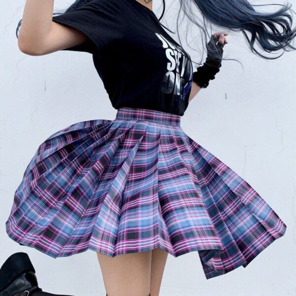 Kinky Cloth High Waist Plaid Pleated Skirts