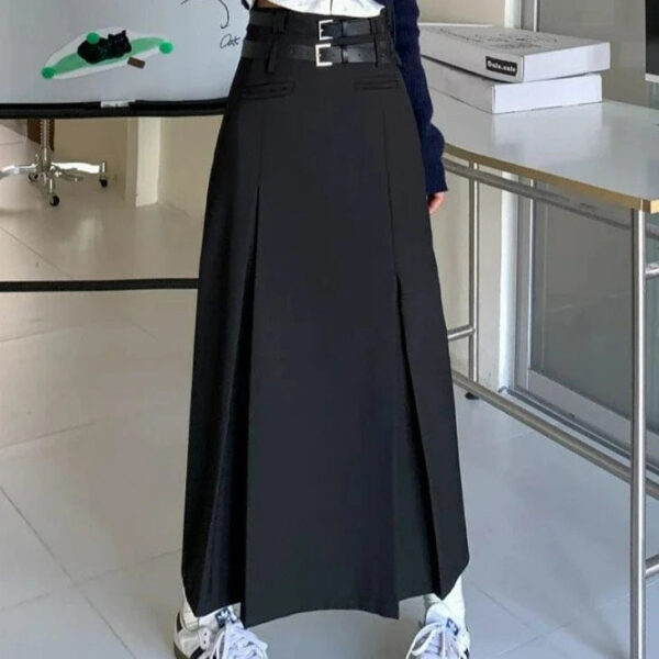 Kinky Cloth Black No Belt / S High Waist Pleated Long Skirt