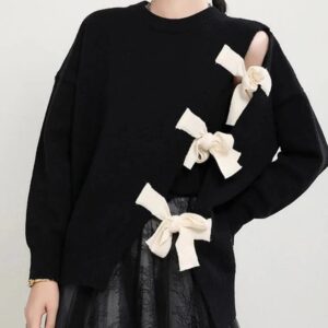 Kinky Cloth Black / One Size Hollow Out Bow Knitting Sweater