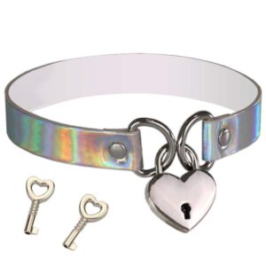 Kinky Cloth blue Holographic Heart Lock Collar