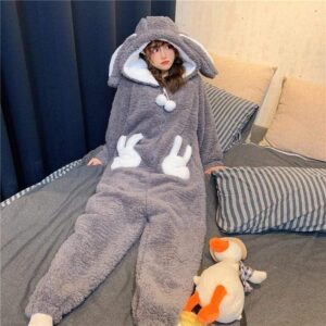 Kinky Cloth 200003497 Hooded Rabbit Gray Sleepwear Jumpsuit