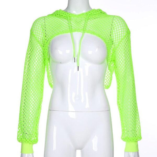 Kinky Cloth 200000791 Hooded Sheer Mesh Fishnet Top