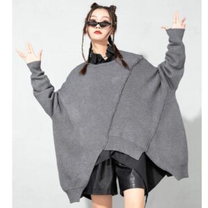 Kinky Cloth Gray / One Size Irregular Big Size Knitting Sweater