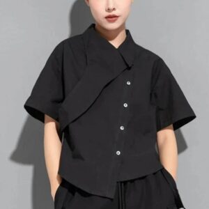 Kinky Cloth Irregular Cut Collar Loose Top