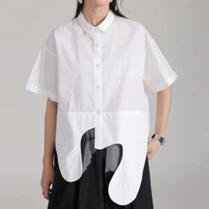 Kinky Cloth Irregular Hem Short Sleeve Blouse